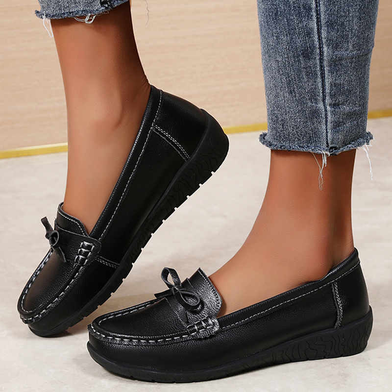 Women'S Shoes Loafers Black - 정품 가죽 여성 플랫 패션 블랙
