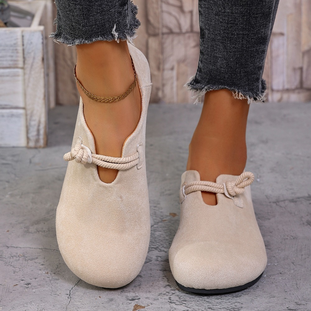 Women Shoes Loafers - 여성용 플랫 로퍼, 둥근 앞코, 끈으로