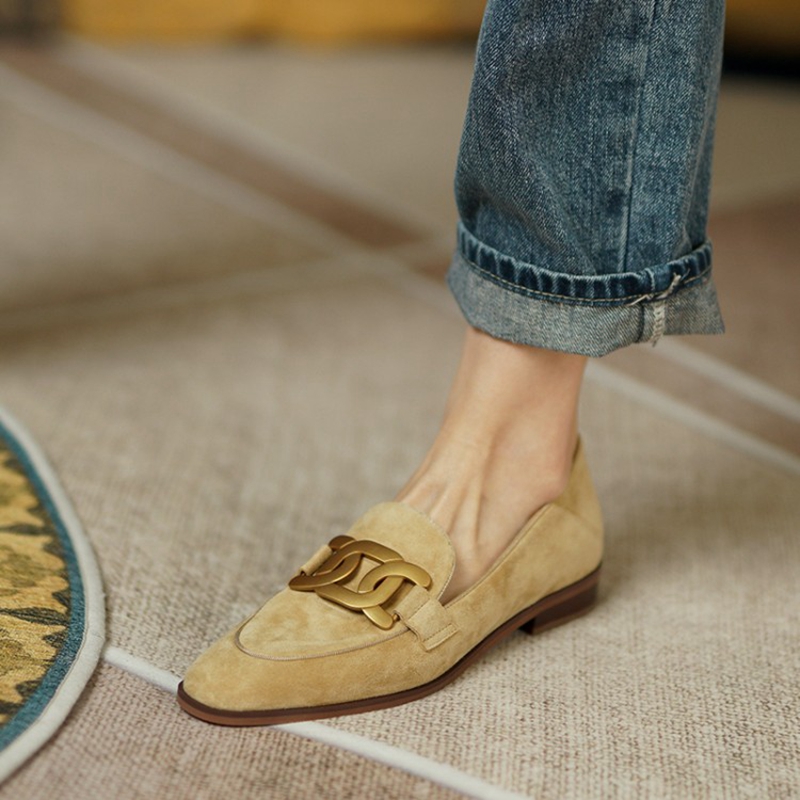 Women Shoes Loafers - 여성용 스웨이드 가죽 로퍼, 로우힐, 라운드