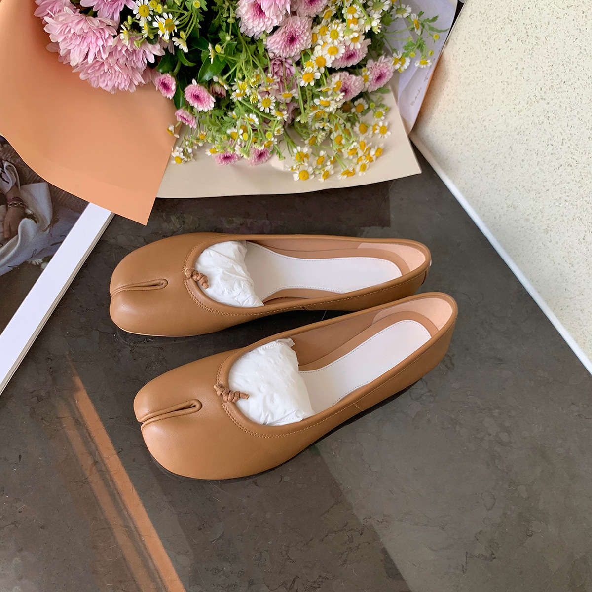 Women'S Shoes Loafers Black - 블랙 발레 플랫 스플릿 토 슈즈