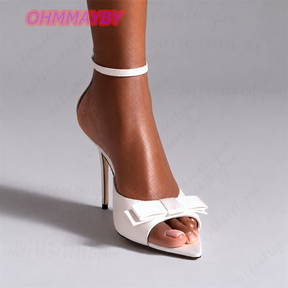 Kids Shoes Women - 여성용 흰색 리본 장식의 뾰족한 앞코