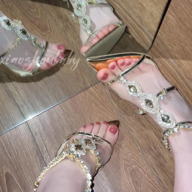 Gold Chain Sandal - 여성 샌들 럭셔리 골드 보석 하이힐