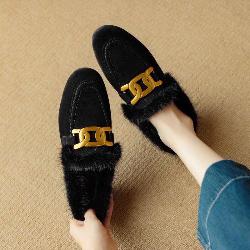 Kids Shoes Women - 여성용 양털 스웨이드 가죽 신발, 라운드