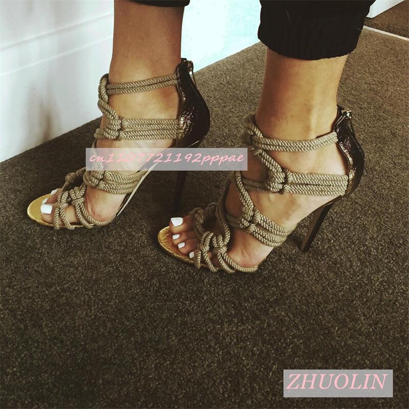 Kids Shoes Women - 여성용 꼬임 끈 오픈토 샌들 우아한