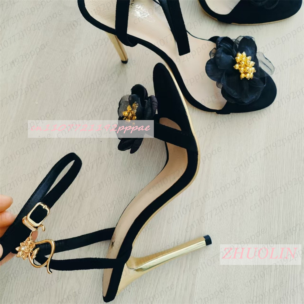 여성용 검은색 튤 소재 꽃 장식 스틸레토 샌들, 앞이  - Kids Shoes Women 리뷰 및 가격