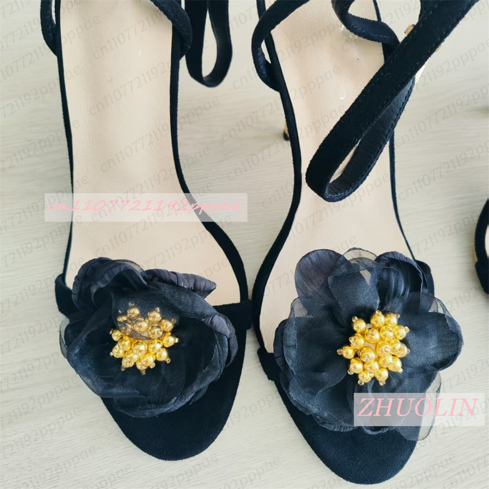 여성용 검은색 튤 소재 꽃 장식 스틸레토 샌들, 앞이  - Kids Shoes Women 리뷰 및 가격