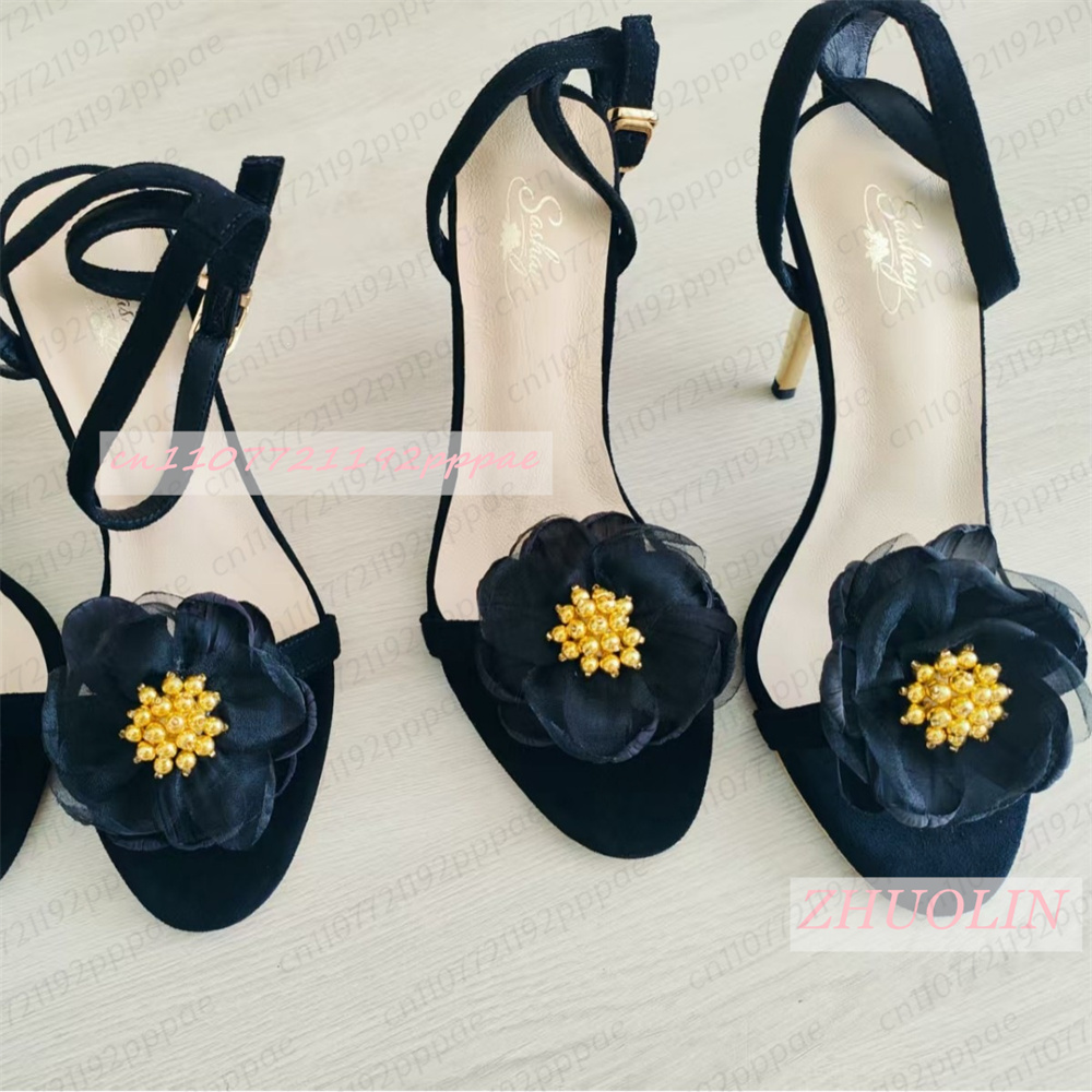 여성용 검은색 튤 소재 꽃 장식 스틸레토 샌들, 앞이  - Kids Shoes Women 리뷰 및 가격