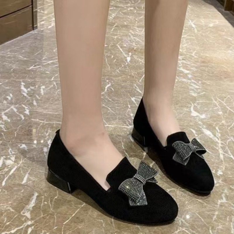 2025 블랙 신상 여성용 리본 로우힐 슈즈 라운드 토 - Women'S Shoes Loafers Black 리뷰 및 가격