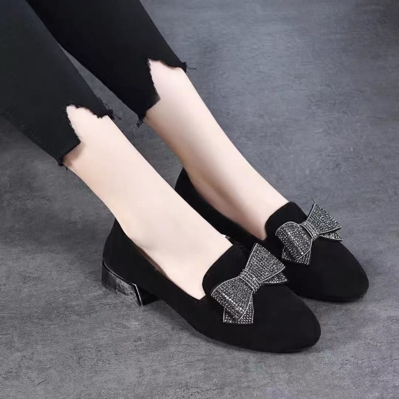 2025 블랙 신상 여성용 리본 로우힐 슈즈 라운드 토 - Women'S Shoes Loafers Black 리뷰 및 가격