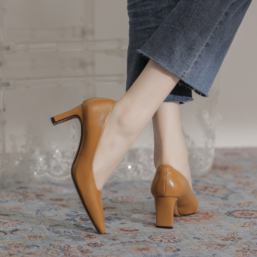 여성용 전문 통근 작업화, 블랙 미드 힐 가죽 신발,  - Women'S Shoes Professional 리뷰 및 가격