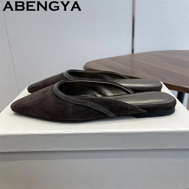 여성을위한 고품질 스웨이드 가죽 뾰족한 랩 발가락 플랫 - Kids Shoes Women 리뷰 및 가격