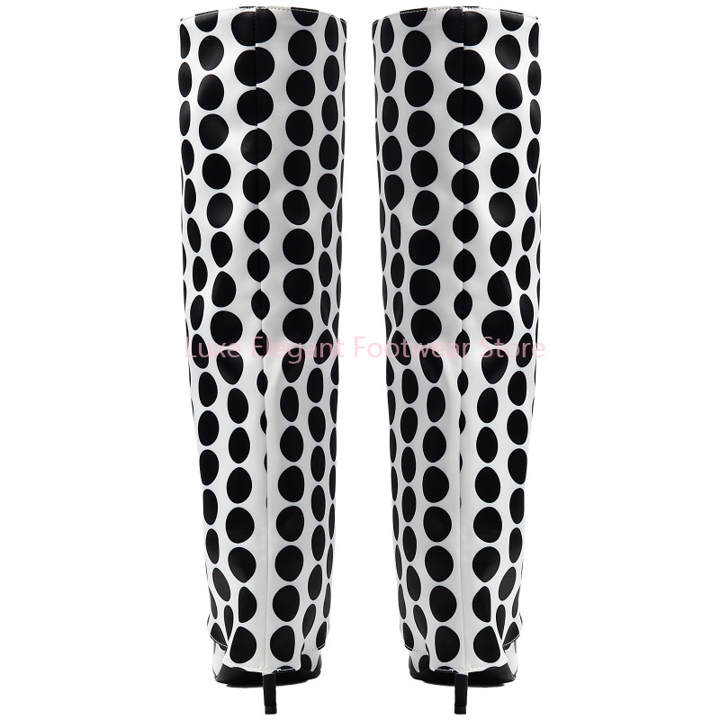 블랙 폴카 도트 프린트 포인티드 토 니하이 부츠 여성  - Women'S Shoes Trendy 리뷰 및 가격