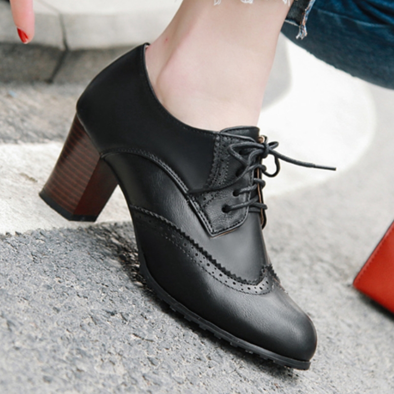 여성용 빈티지 하이힐 로퍼 슈즈, 2025 레이스업,  - Women'S Shoes Loafers Black 리뷰 및 가격