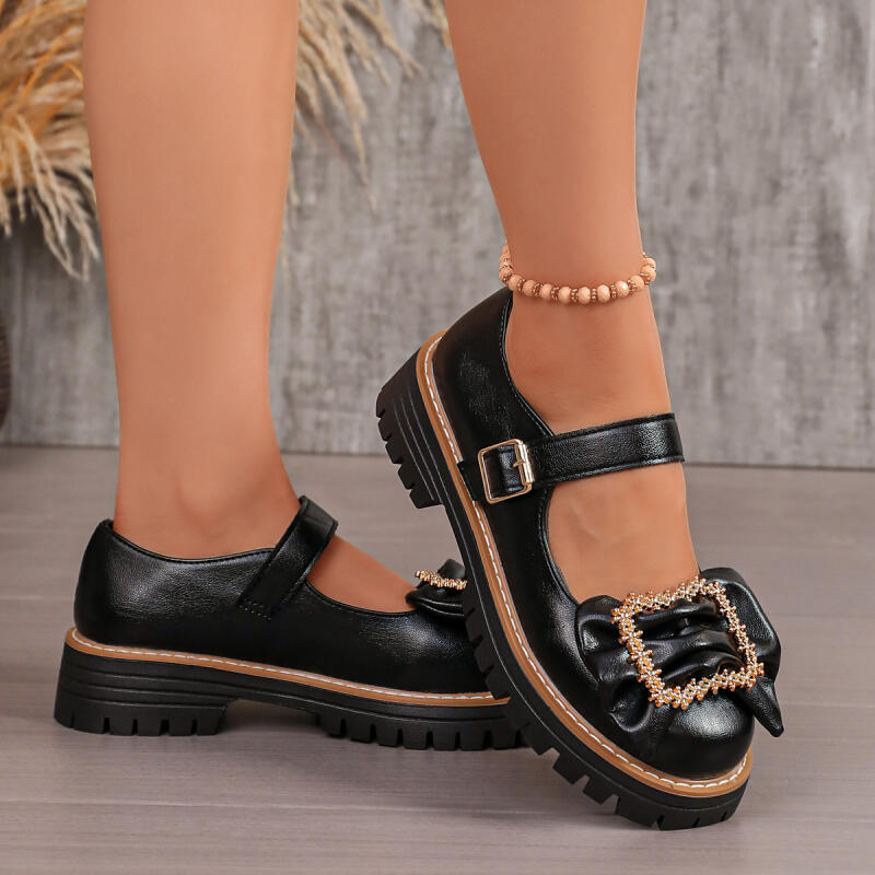 스윗 보우노트 장식 두꺼운 밑창 메리제인 슈즈 2026 - Women'S Shoes Loafers Black 리뷰 및 가격