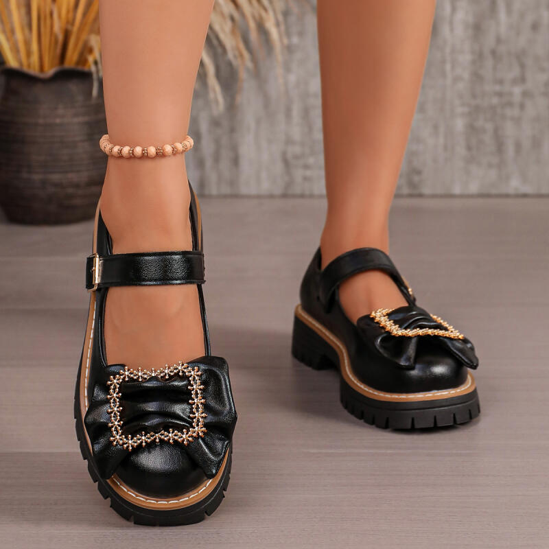 스윗 보우노트 장식 두꺼운 밑창 메리제인 슈즈 2026 - Women'S Shoes Loafers Black 리뷰 및 가격