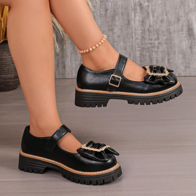 스윗 보우노트 장식 두꺼운 밑창 메리제인 슈즈 2026 - Women'S Shoes Loafers Black 리뷰 및 가격
