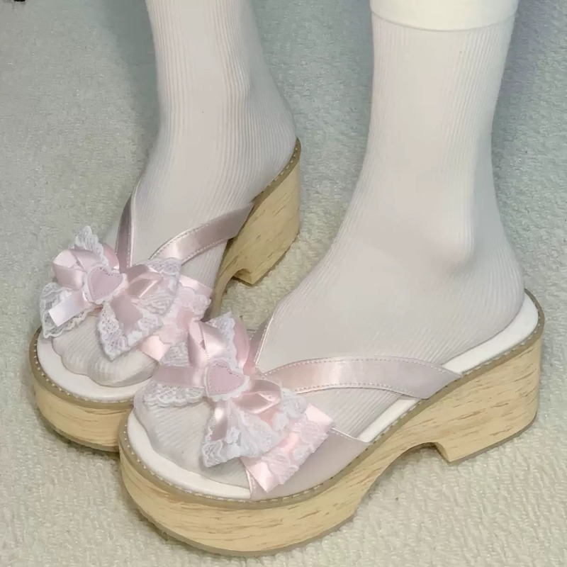 스윗 보우 우드 그레인 두꺼운 바닥 플랫폼 슬리퍼 여성 - Women Shoes Japan 리뷰 및 가격