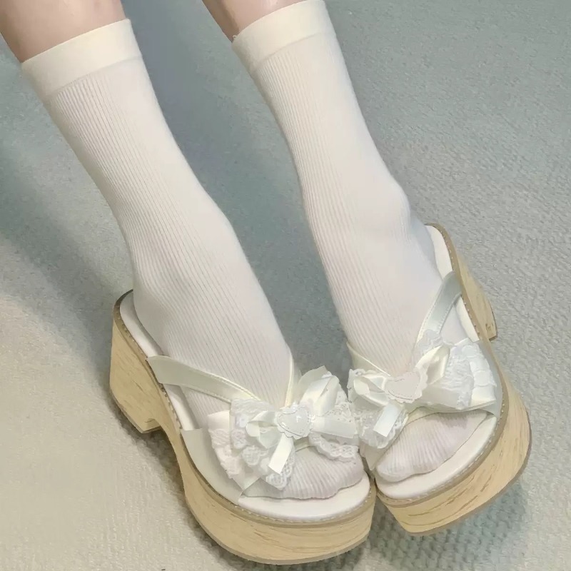스윗 보우 우드 그레인 두꺼운 바닥 플랫폼 슬리퍼 여성 - Women Shoes Japan 리뷰 및 가격