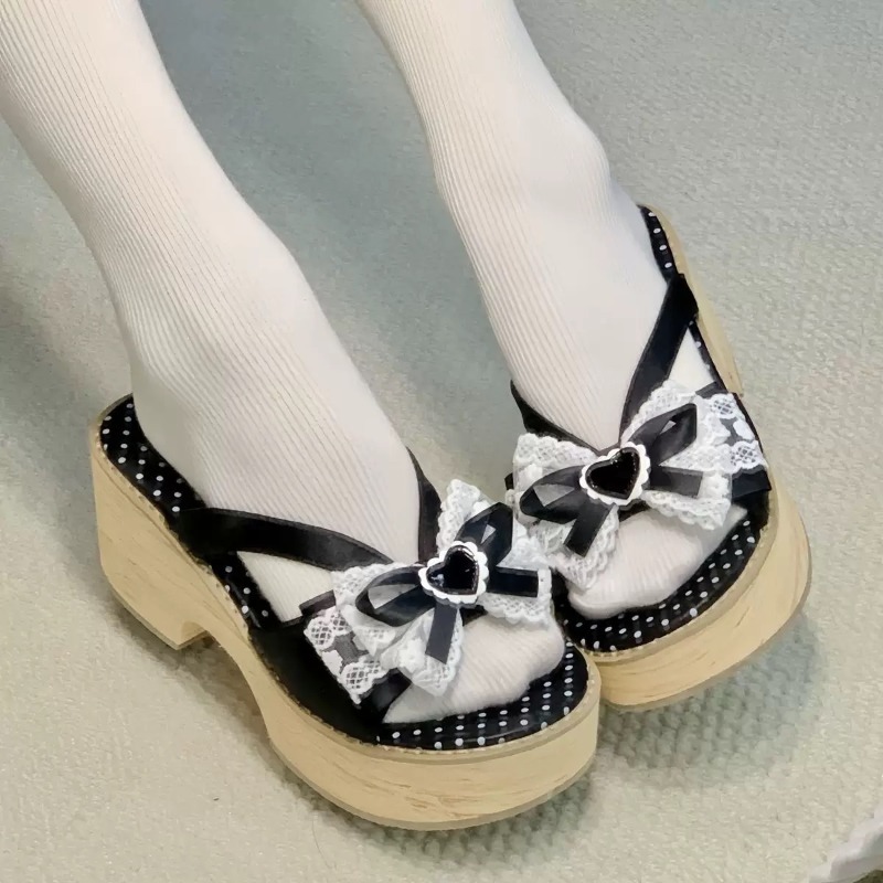 스윗 보우 우드 그레인 두꺼운 바닥 플랫폼 슬리퍼 여성 - Women Shoes Japan 리뷰 및 가격