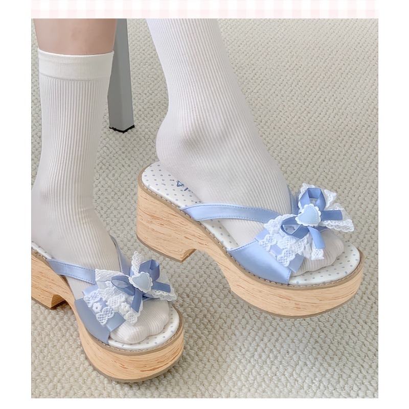 스윗 보우 우드 그레인 두꺼운 바닥 플랫폼 슬리퍼 여성 - Women Shoes Japan 리뷰 및 가격