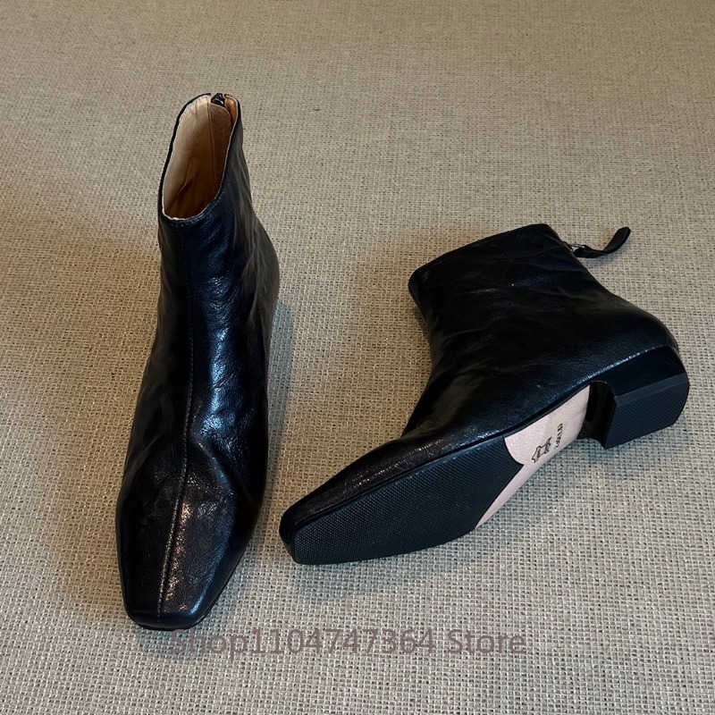 양가죽 레트로 프렌치 스퀘어 토 앵클 부츠 여성 신발  - Women'S Shoes Hike 리뷰 및 가격