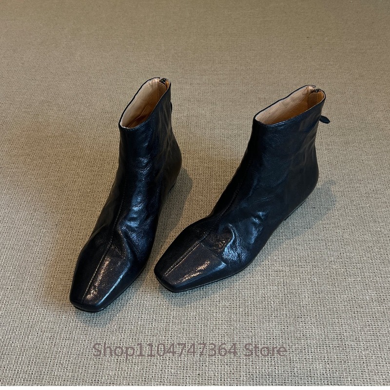 양가죽 레트로 프렌치 스퀘어 토 앵클 부츠 여성 신발  - Women'S Shoes Hike 리뷰 및 가격
