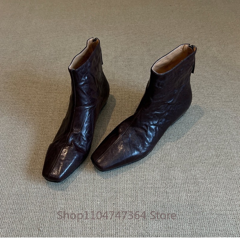 양가죽 레트로 프렌치 스퀘어 토 앵클 부츠 여성 신발  - Women'S Shoes Hike 리뷰 및 가격