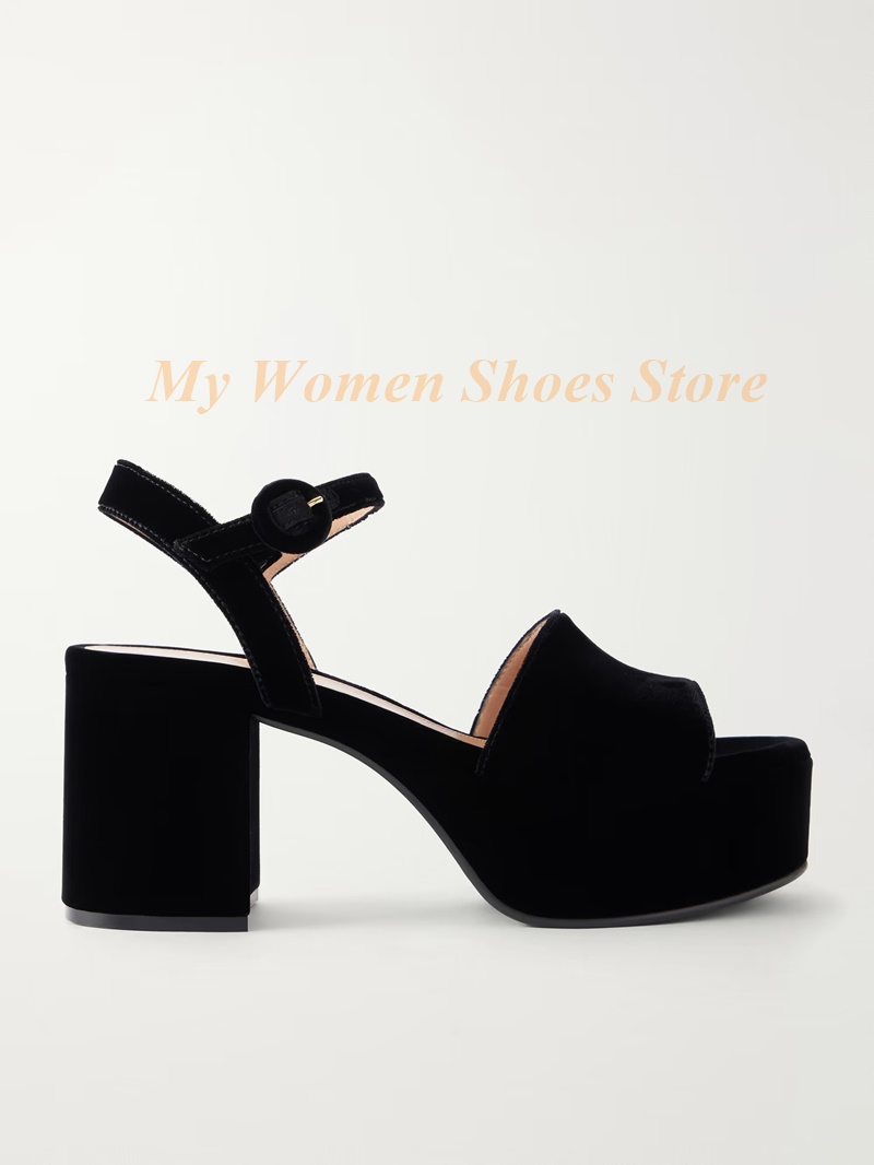 청키 힐 스웨이드 플랫폼 샌들 여성용 솔리드 블랙 오픈 - Kids Shoes Women 리뷰 및 가격
