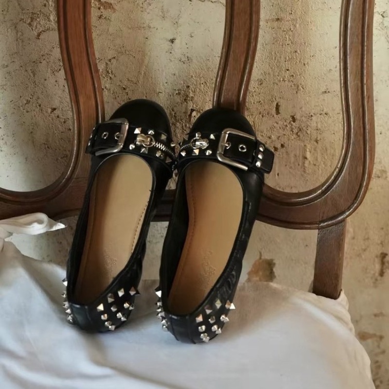 볼트 라운드 헤드 싱글 슈즈 여성용 가죽 버클 로우컷  - Women Shoes Loafers 리뷰 및 가격