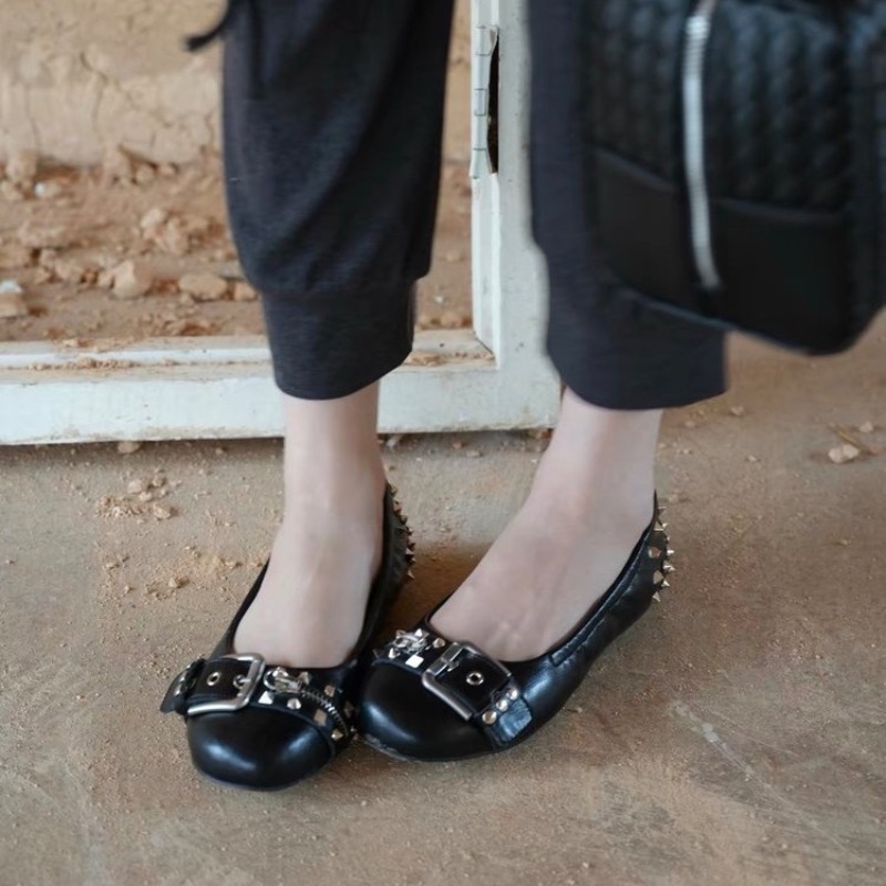 볼트 라운드 헤드 싱글 슈즈 여성용 가죽 버클 로우컷  - Women Shoes Loafers 리뷰 및 가격