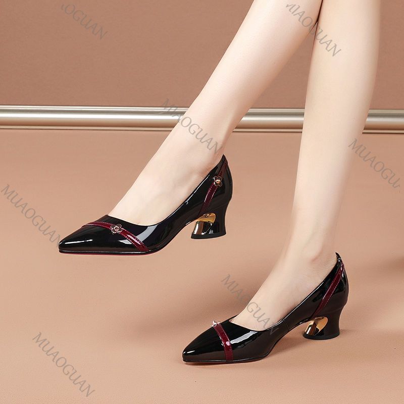 여성 펌프 봄 가을 부드러운 가죽 두꺼운 중간 굽 신발 - Women'S Shoes Professional 리뷰 및 가격