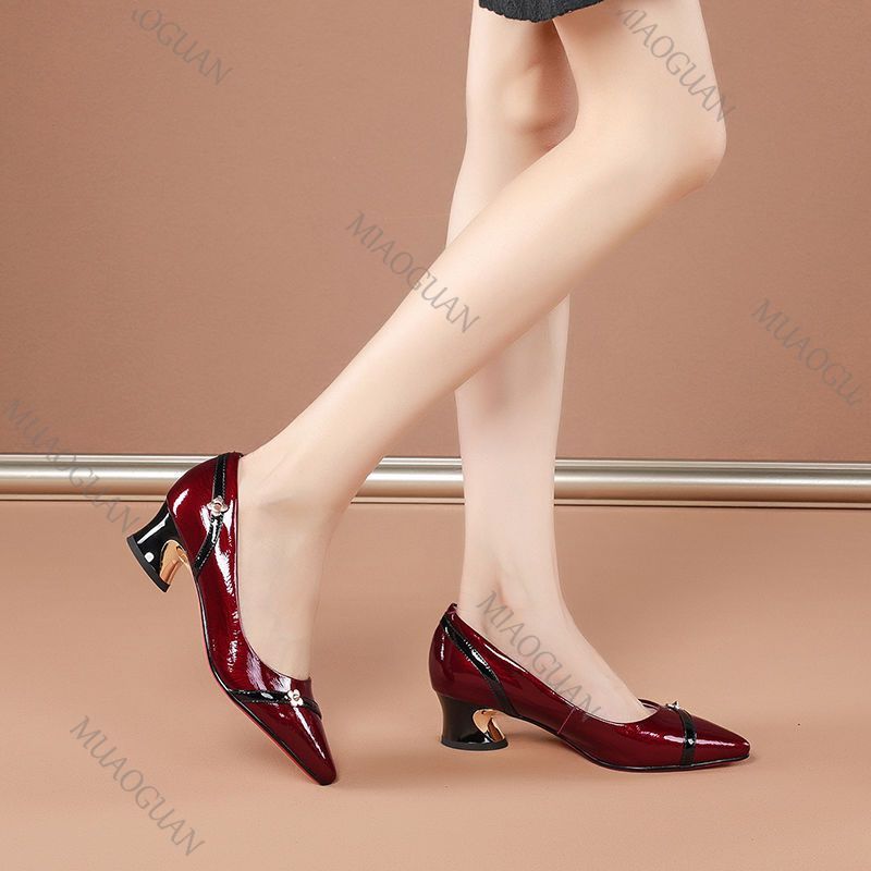 여성 펌프 봄 가을 부드러운 가죽 두꺼운 중간 굽 신발 - Women'S Shoes Professional 리뷰 및 가격